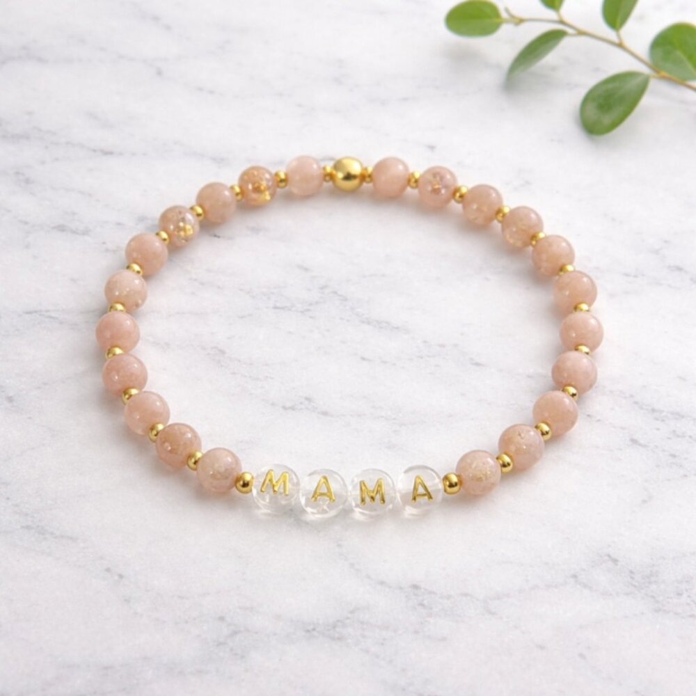 MAMA Peach Moonstone Crystal Bracelet 6mm Beads Jewelry Gift Ready